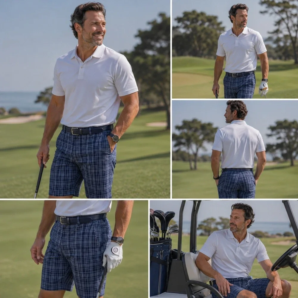 Rorie Whelan Golf Mens Blue‎ Plaid Flat Front Performance Golf Shorts Size 36